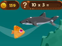 Colorful underwater scene with kids diving for numbers