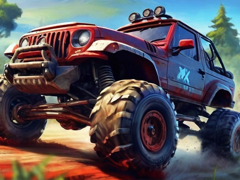 Exciting race scene in Offroad Island with vehicles on rugged terrain