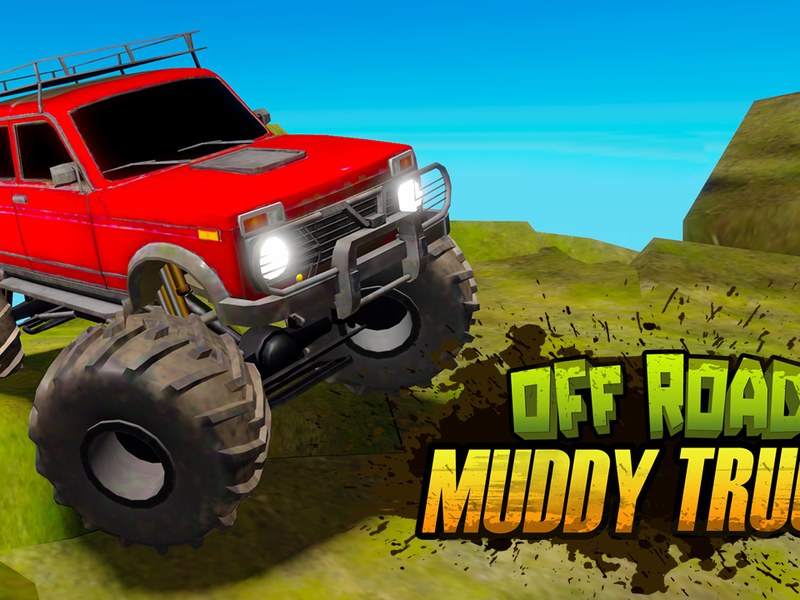 Exciting scene from Offroad Muddy Trucks with monster trucks splashing through mud