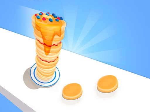 A colorful stack of pancakes with toppings in Pancake Tower 3D