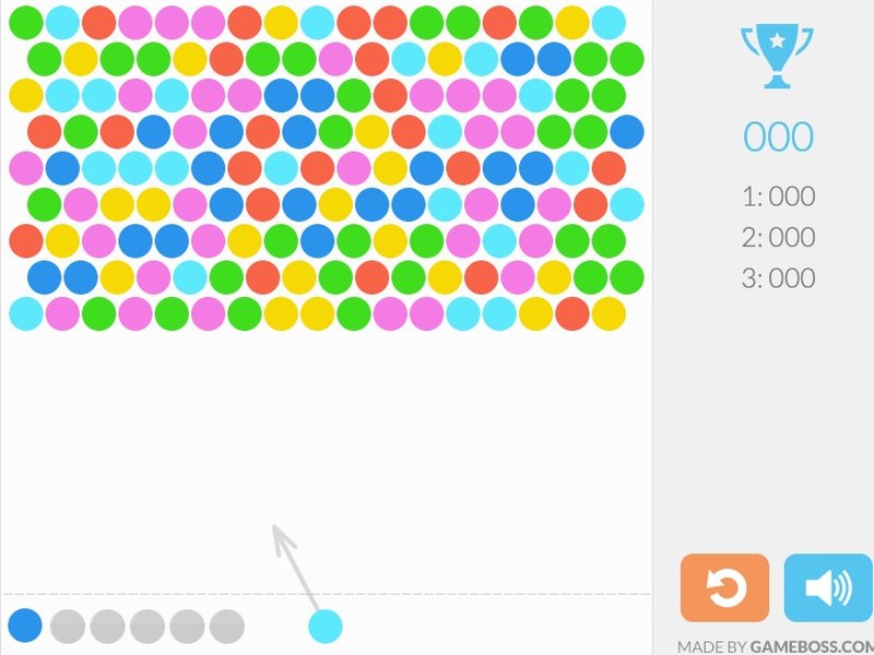 Colorful bubbles being shot and exploding in the game Particles