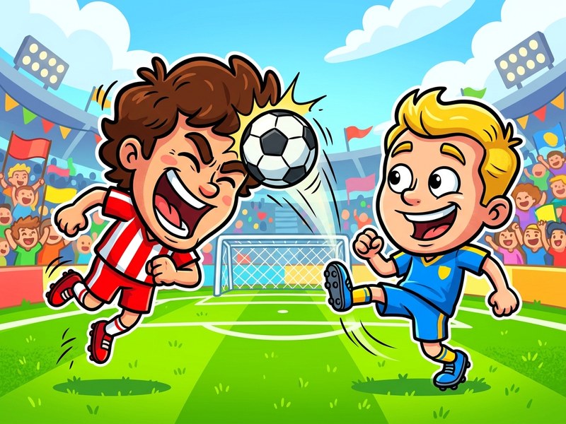 Exciting scene from PlayHeads Soccer AllWorld Cup with funny characters and wild soccer action