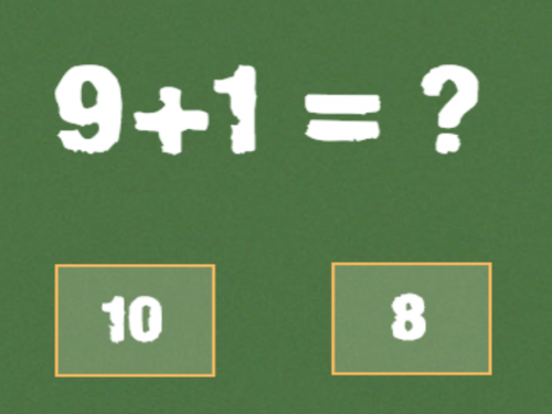 Colorful screen showing addition problems for kids