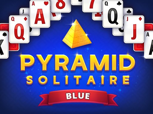Pyramid Solitaire Blue game screen with vibrant blue graphics