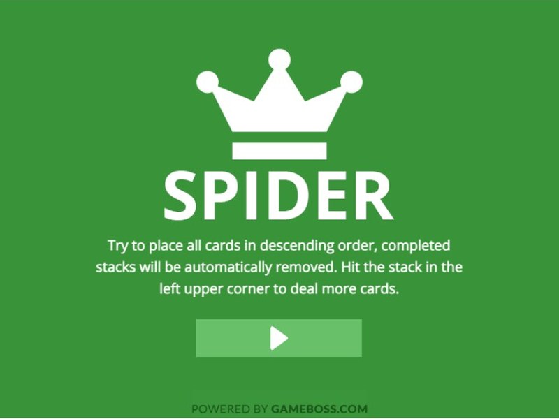 Spider Solitaire game screenshot with colorful cards and layout