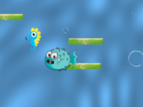 Jumping Seahorse game screenshot with colorful underwater scene