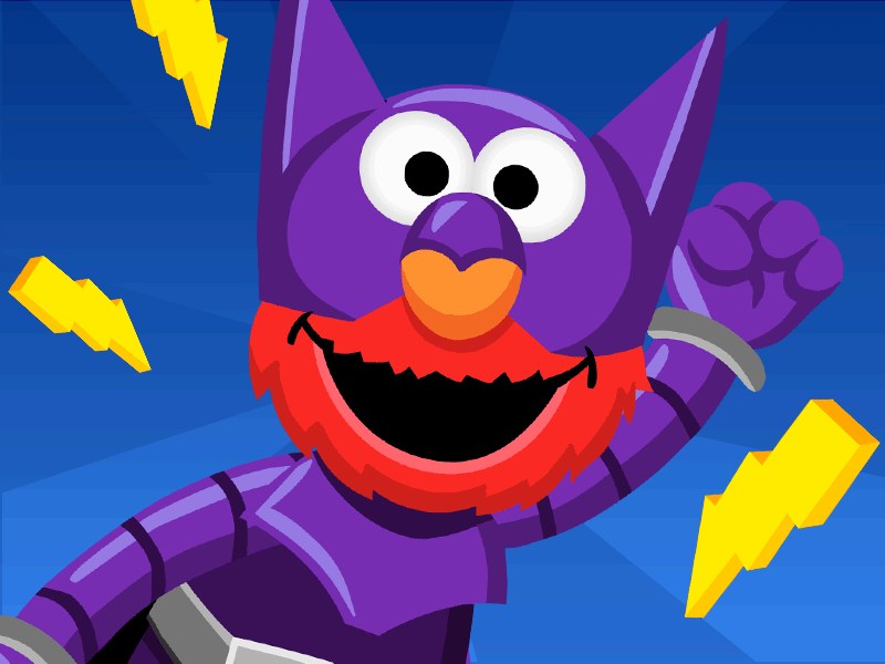 Super Elmo jumps to collect letters in a colorful world