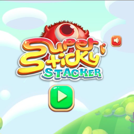 Colorful screenshot of Super Sticky Stacker gameplay with sticky objects