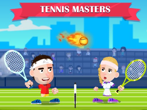 Exciting scene from Tennis Masters with players hitting the ball