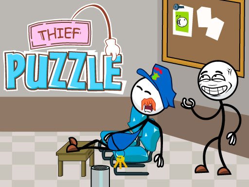 Exciting scene of a stickman thief solving puzzles and dodging obstacles