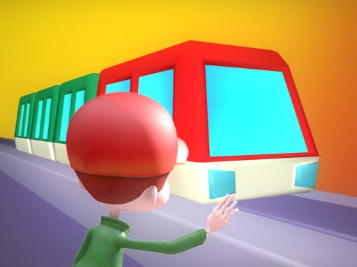 Colorful train game scene with passengers boarding