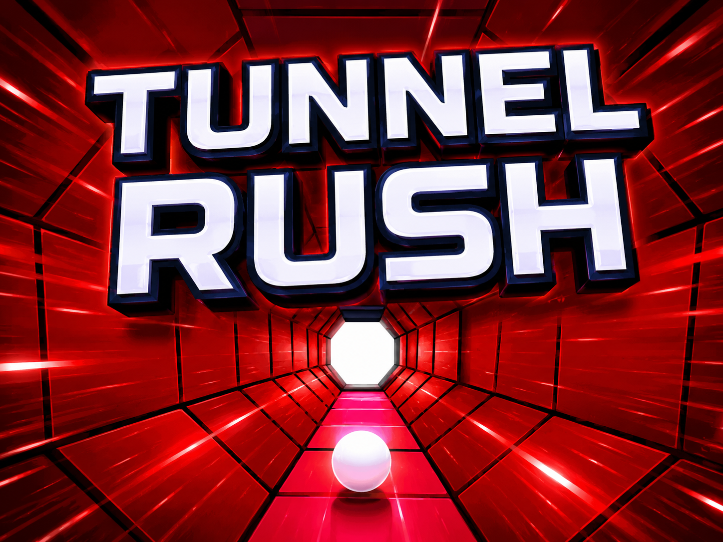 Fast-paced neon tunnel with obstacles and a rolling ball