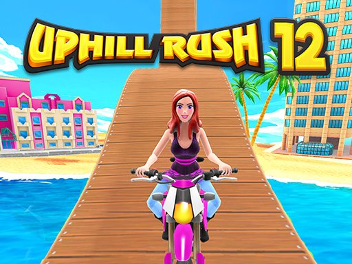 Exciting scene from Uphill Rush 12 with cars racing through loops and jumps