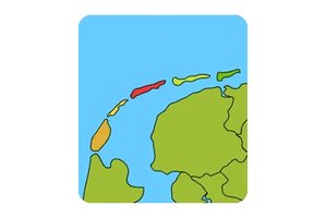 Colorful map showing the Wadden Islands of the Netherlands