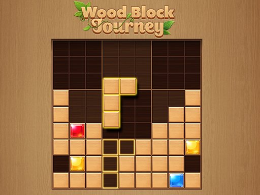 Screenshot of Wood Block Journey showing colorful wooden blocks on a grid