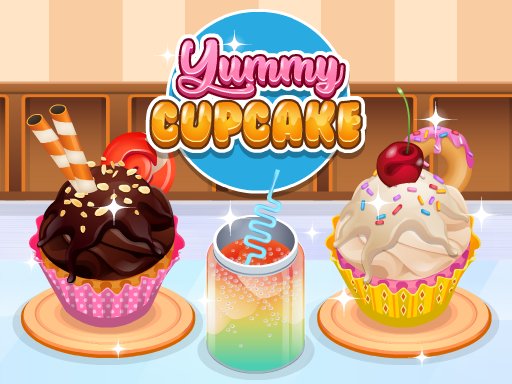 Colorful cupcakes with frosting and toppings in a bakery