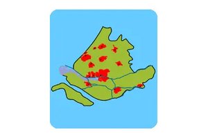 Colorful map of South Holland with cities and rivers marked