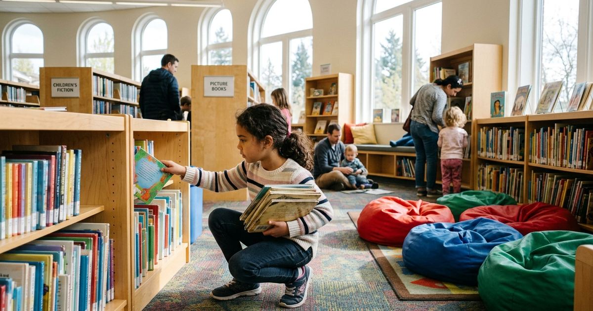 Parent and child reading a picture book together on the couch